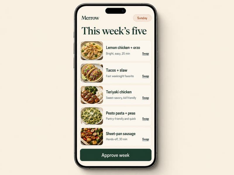 Phone showing the Sunday menu text